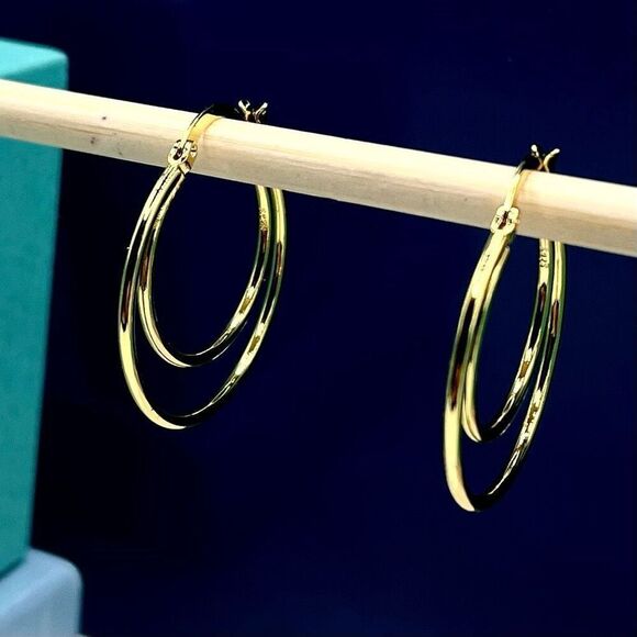BBH Gold Vermeil Double Hoop Earringd - Picture 3 of 10